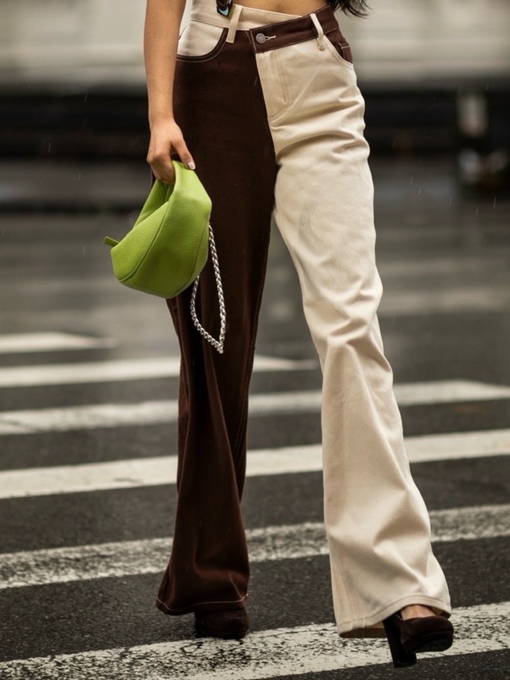 Your beat jean, cream w choc | Two-Tone Brown and Cream Wide-Leg Pants